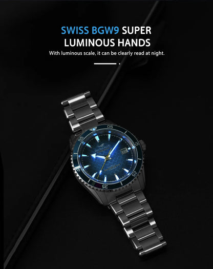 BORIAGE Fully automatic mechanical diving watch, 200m Water Resistance Miyuda 9015 movement men's watch