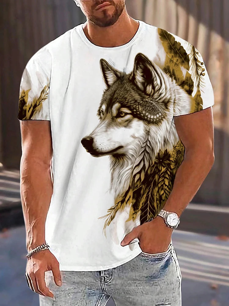 Different Pupil Wolf Print Men's T-shirt Men's Daily Casual T-shirt Urban Street Fashion Short-sleeved Summer Outdoor Sports Tee
