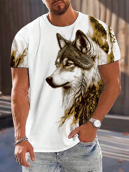 Different Pupil Wolf Print Men's T-shirt Men's Daily Casual T-shirt Urban Street Fashion Short-sleeved Summer Outdoor Sports Tee