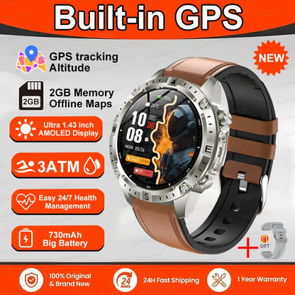 Smart Watch Men GPS Track High End watch Swim Waterproof Watches six axis sensor Sports 2GB Memory GPS Map Compass Smartwatch