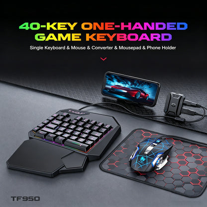 Wired One-Handed RGB Mechanical Gaming feel Keyboard, Mecha Membrane 40 Keys USB Professional Gaming Keypad Multimedia buttons