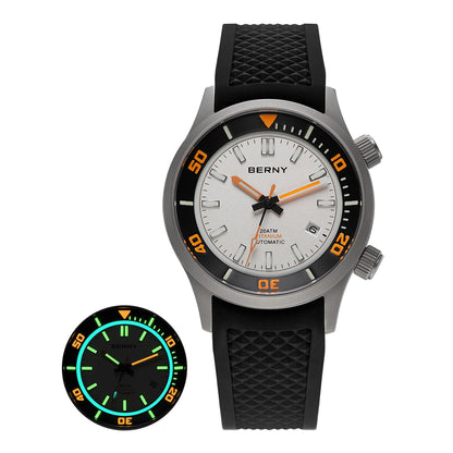 BERNY Automatic Full Titanium Diver Watch For Men Supper Luminous Sappire AR Coated Miyota 8215 Dual Crown Mechanical Dive Watch