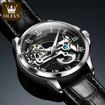 OLEVS 6661 Men's Top Brand Luxury All-Transparent Hollow Mechanical Watch, Original Fashion, Waterproof Classic Design