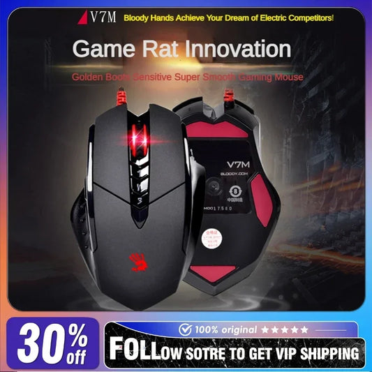 Mouse cu fir Bloody V7M RGB, design ergonomic ușor, 4000dpi, pentru PC, birou, e-sports și gaming, programare macro, pentru CF LOL CS