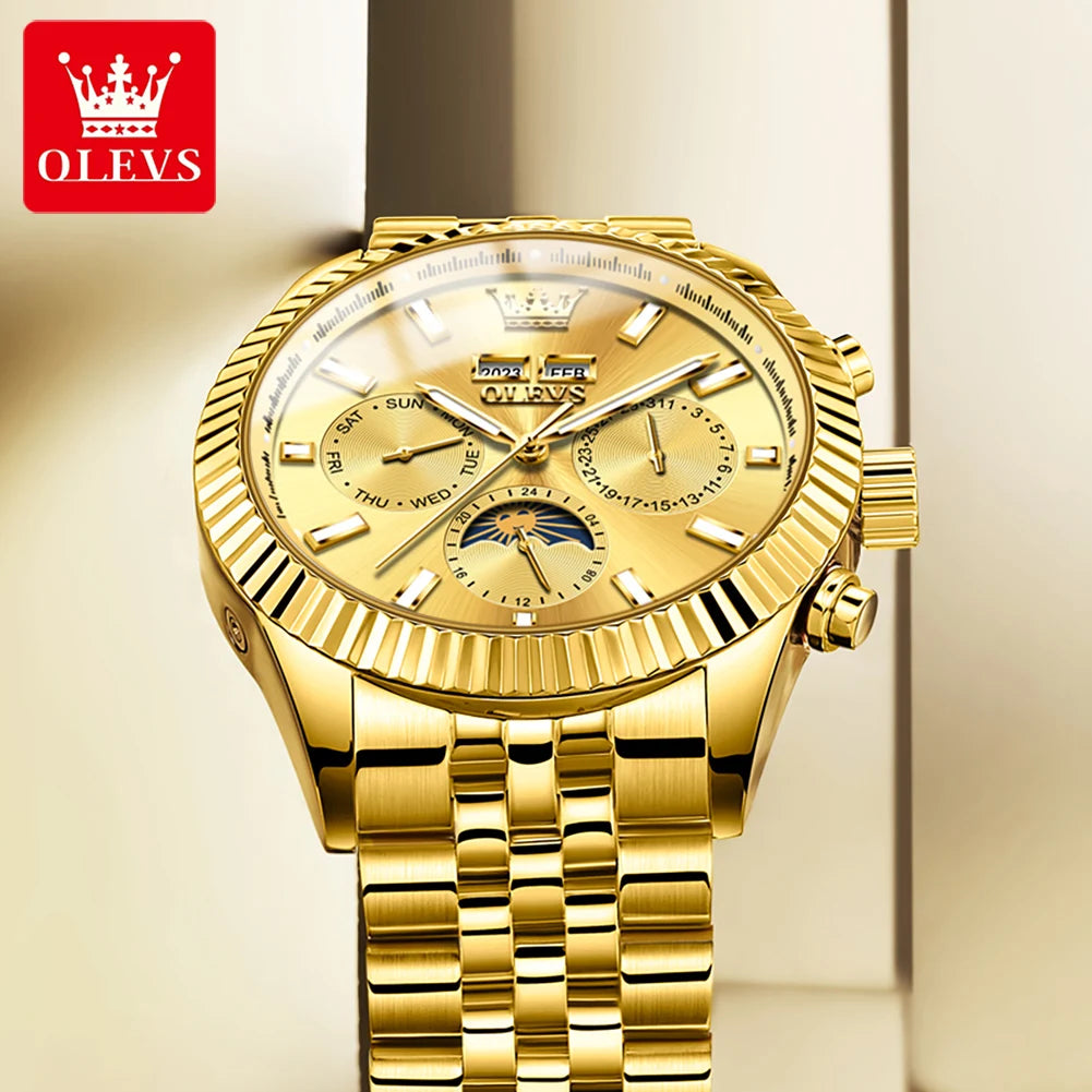 OLEVS 6688 Fashion Automatic Mechanical Men's Watch Moon Phase Dual Calendar Waterproof Luminous Luxury Business Watch for Man