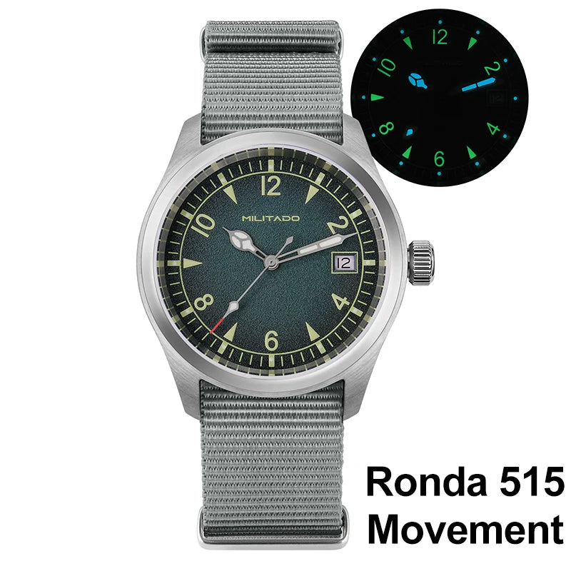 Militado ML08 Quartz Watch VH31/Ronda 515 Quartz Movement Vintage Watch Double Domed Sapphire Crystal BGW9 Luminous Men's Watch