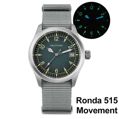 Militado ML08 Quartz Watch VH31/Ronda 515 Quartz Movement Vintage Watch Double Domed Sapphire Crystal BGW9 Luminous Men's Watch
