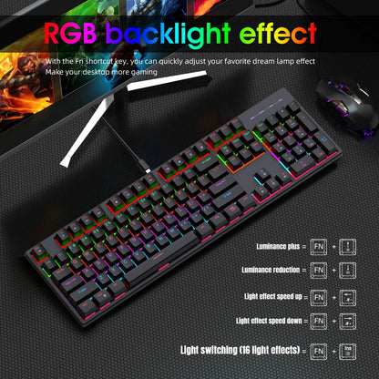 Wired Gaming Keyboard Cool Light Backlit Waterproof Gaming Keyboard Full Size 104 Key Mechanical Feel Keyboard for PC Gamer