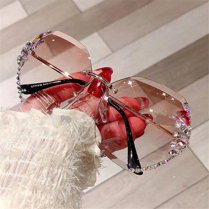 New Borderless Metal Sunglasses Women's Decorative Diamond Sun Glasses Gradient Lens Women Luxury Brand Designers Eyewear UV400