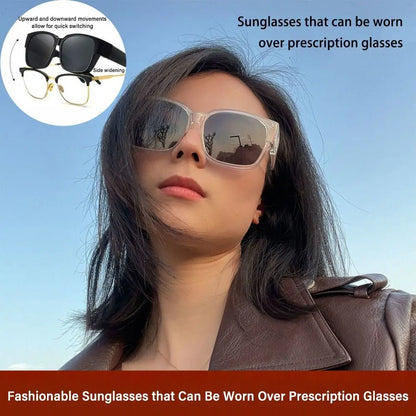 Polarized Fit Over Glasses Sunglasses Trendy Square Wrap Around Shades UV400 Protection Sun Glasses Can Be Worn Over Other Glass