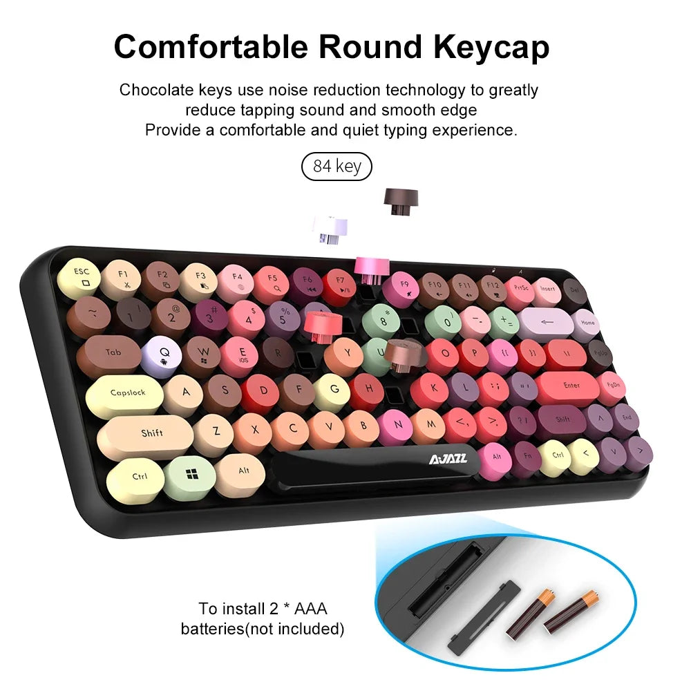 AJAZZ 308i  Wireless Bluetooth Keyboard 84 Keys Rechargeable Retro Round Typewriter Keycaps, Portable Mechanical K