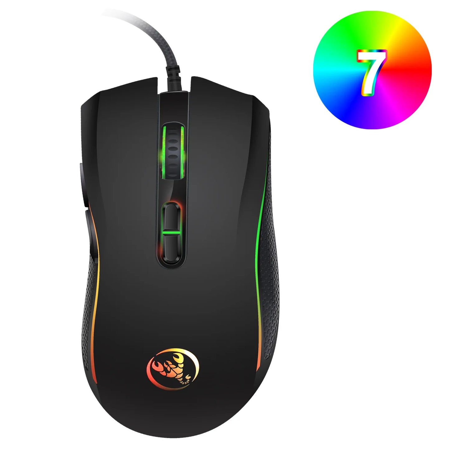 Mouse profesional de gaming optic, premium, cu iluminare LED în 7 culori intense și design ergonomic, 3200 DPI, pentru gameri LOL și CS