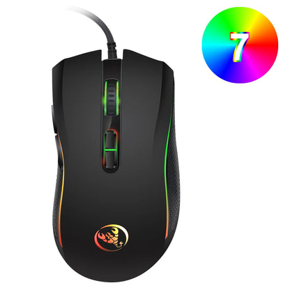 Mouse profesional de gaming optic, premium, cu iluminare LED în 7 culori intense și design ergonomic, 3200 DPI, pentru gameri LOL și CS