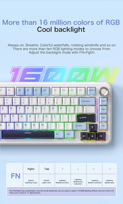 75% Hot Swap Gaming Keyboard Wireless FREEWOL F75 RGB Mechanical Keyboard with Metal Knobs AULA F75 Same Model,Tri-Mode,4000 mAh
