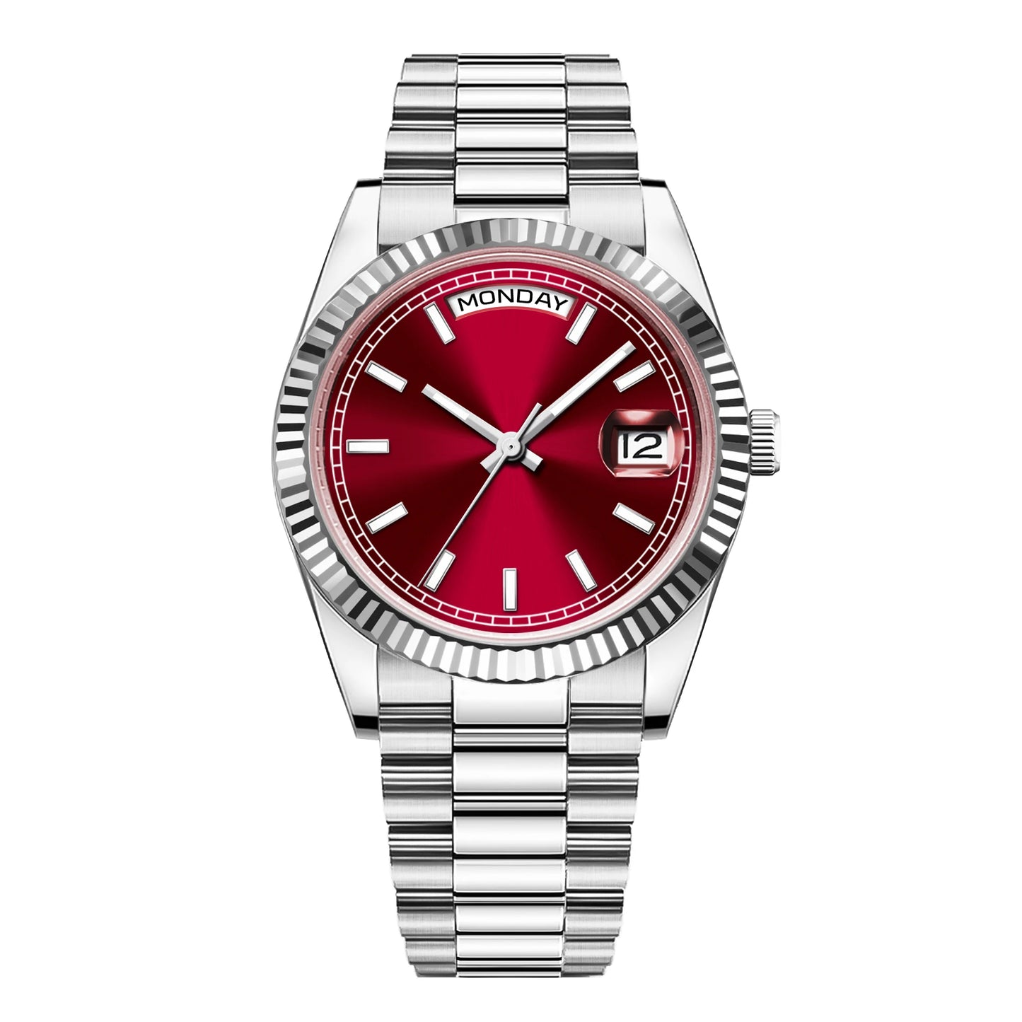 Orologio meccanico da uomo CORGEUT NH36 con indicazione di giorno e data, bracciale President, cassa in acciaio, lunetta arcuata filettata, impermeabile