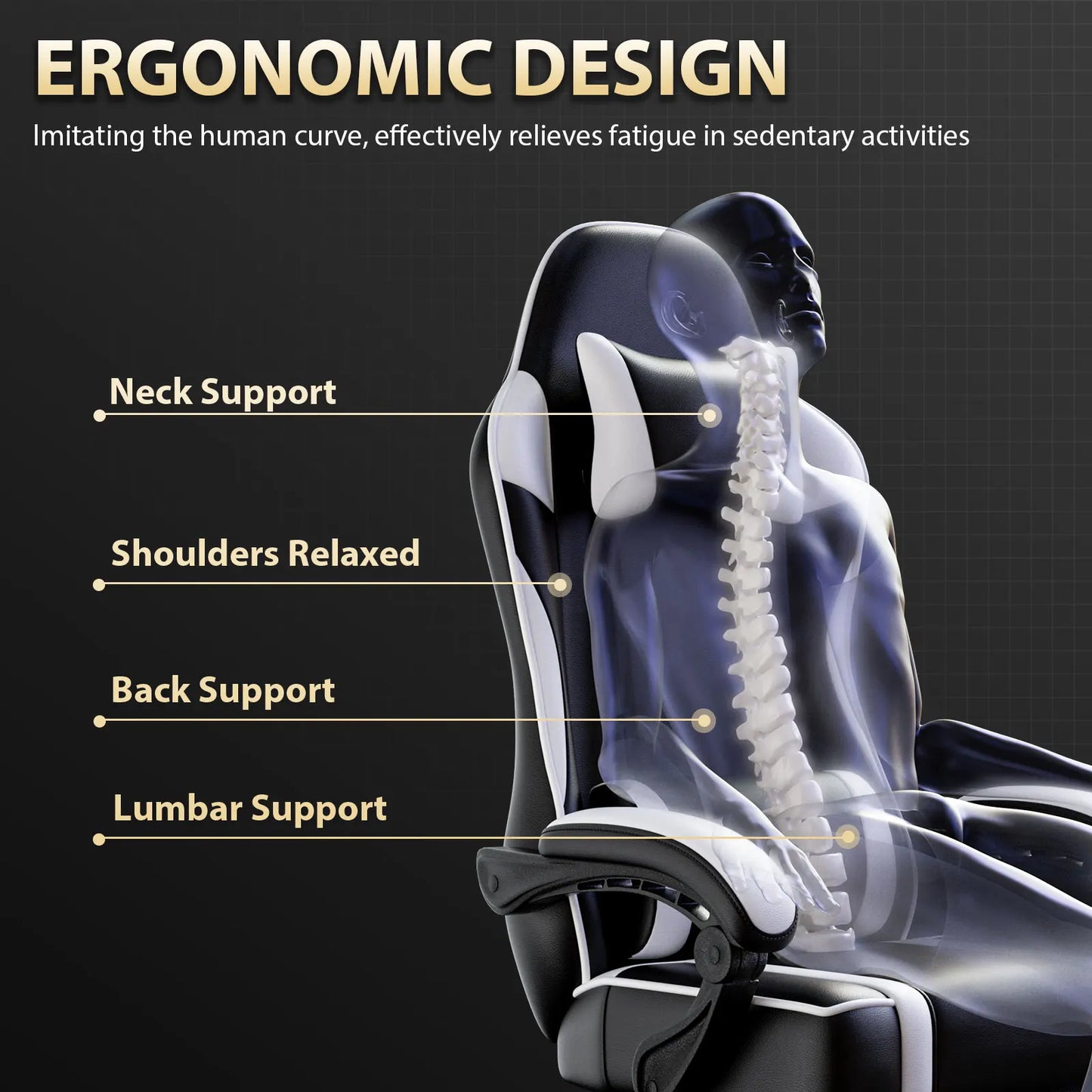 Ergonomic Gaming Chair with Footrest, High-Back Video Game Chair Computer Chair, Office Chair with Headrest and Lumbar, PU Leather