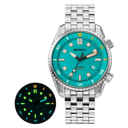 BERNY Diver Automatic Watches Men's Luxury Sapphire 316L Stainless Steel Mechanical Watch 42MM 200M Waterproof Diving Men Watch