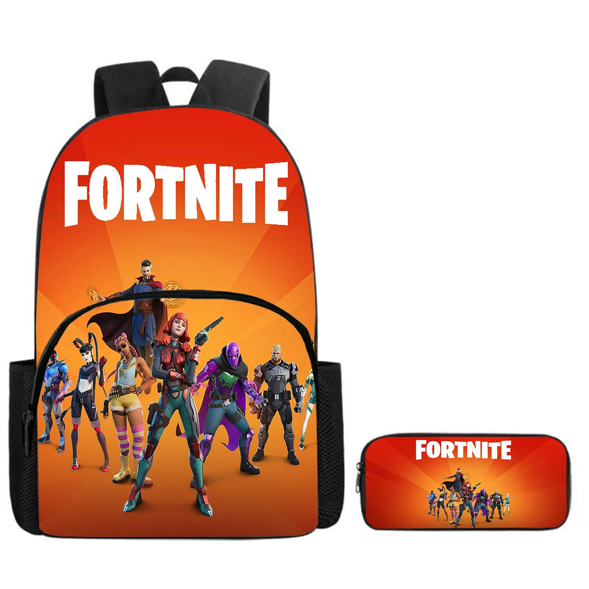 Fortnite Cartoon Backpack with Front Pocket & Pencil Case 2PCS - School Set for Boys Girls Age 5-8, Back to School Gift