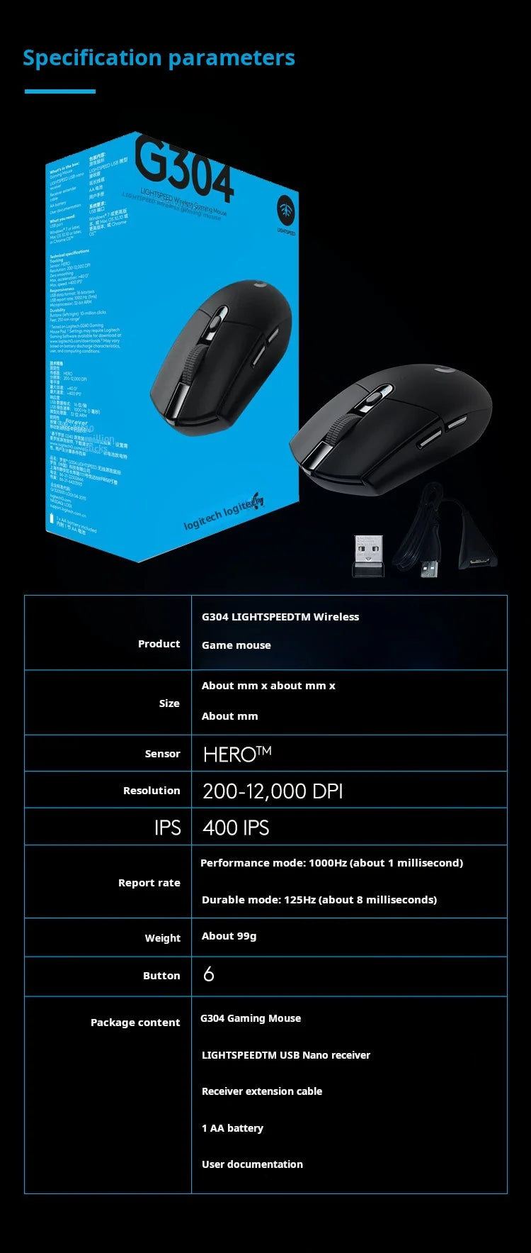Logitech G304 LIGHTSPEED Kabellose Gaming-Maus, leichte tragbare Maus mit Makro, Jedi Survival, FPS, League of Heroes, Eat Chicken