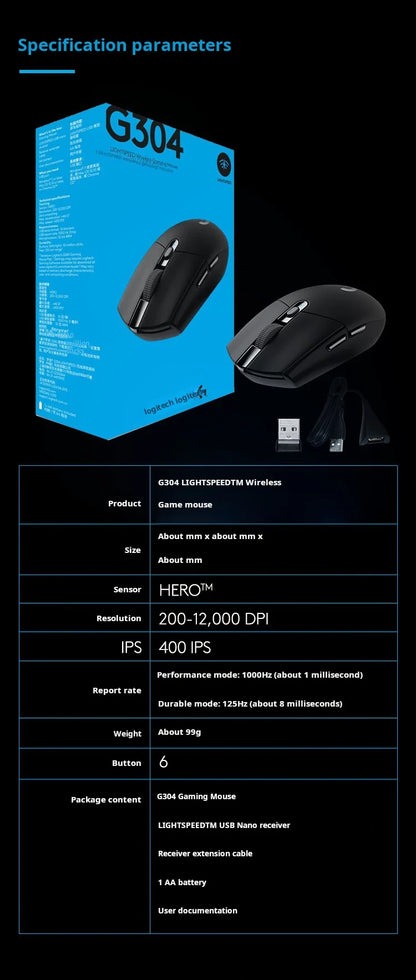 Logitech G304 LIGHTSPEED Kabellose Gaming-Maus, leichte tragbare Maus mit Makro, Jedi Survival, FPS, League of Heroes, Eat Chicken