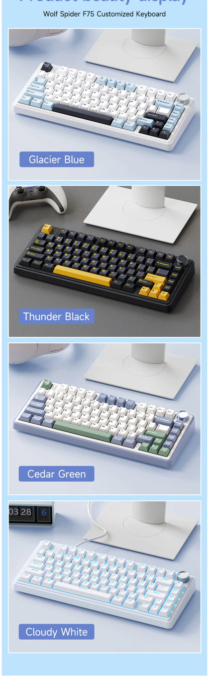Original AULA F75 RGB LED Light PC Custom Bluetooth Wireless 2.4G Type-C Wired Gaming Mechanical Switch 75% Keyboard 82 Keys wit
