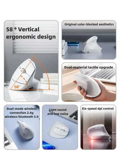 Ratón inalámbrico vertical Inphic X9 PRO con carga rápida Type-C, ergonómico y silencioso, para oficina, portátil, PC, ordenador y gaming