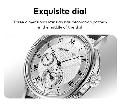 FARASUTE Retro Luxury Alarm Clock Quartz Watch Men Waterproof Night Light Wristwatch Casual Sapphire Stainless Steel Male Reloj