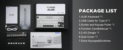 YUNZII AL80 Silver Wireless Mechanical Keyboard, Full Aluminum CNC Custom QMK/VIA Gaming Keyboard, LCD Display Hot Swap Keyboard