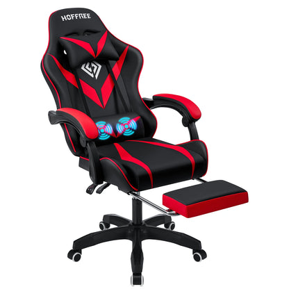 400Lbs Load Gaming Chair with Massage Ergonomic Computer Chair Footrest and Lumbar Support Reclining PC Chair Adjustable Armrest