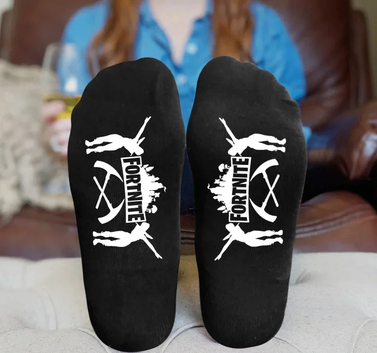 FORTNITE Sportsocken Sommer Schwarz Weiß Atmungsaktive Low-Cut-Socken No-Show Baumwolle Weiche Sport- und Freizeitsocken Kurz