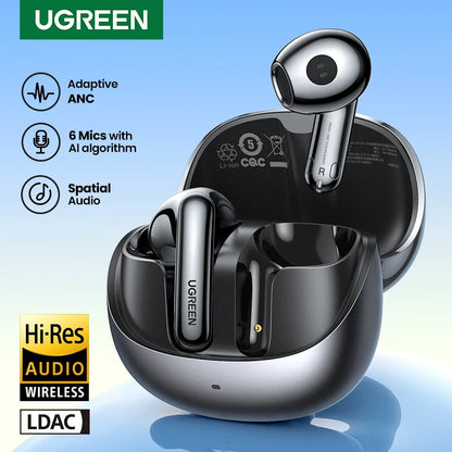 UGREEN ANC Semi-Open TWS Bluetooth 5.3 Earbuds – Adaptive Noise Cancelling LDAC Hi-Res Audio Wireless Earphones with Charging Case