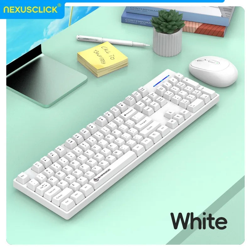 Set inalámbrico de teclado y ratón gaming de oficina NexusClick, ahorro de energía inteligente, tamaño completo, 104 teclas, 1600DPI ajustable, USB para portátil y PC