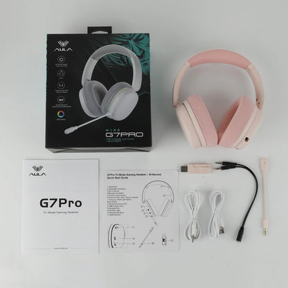 Cuffie da gaming AULA G7 Pro 7.1 Surround Sound wireless Bluetooth 5.3 con microfono a cancellazione del rumore per PS5/PS4/PC/Switch