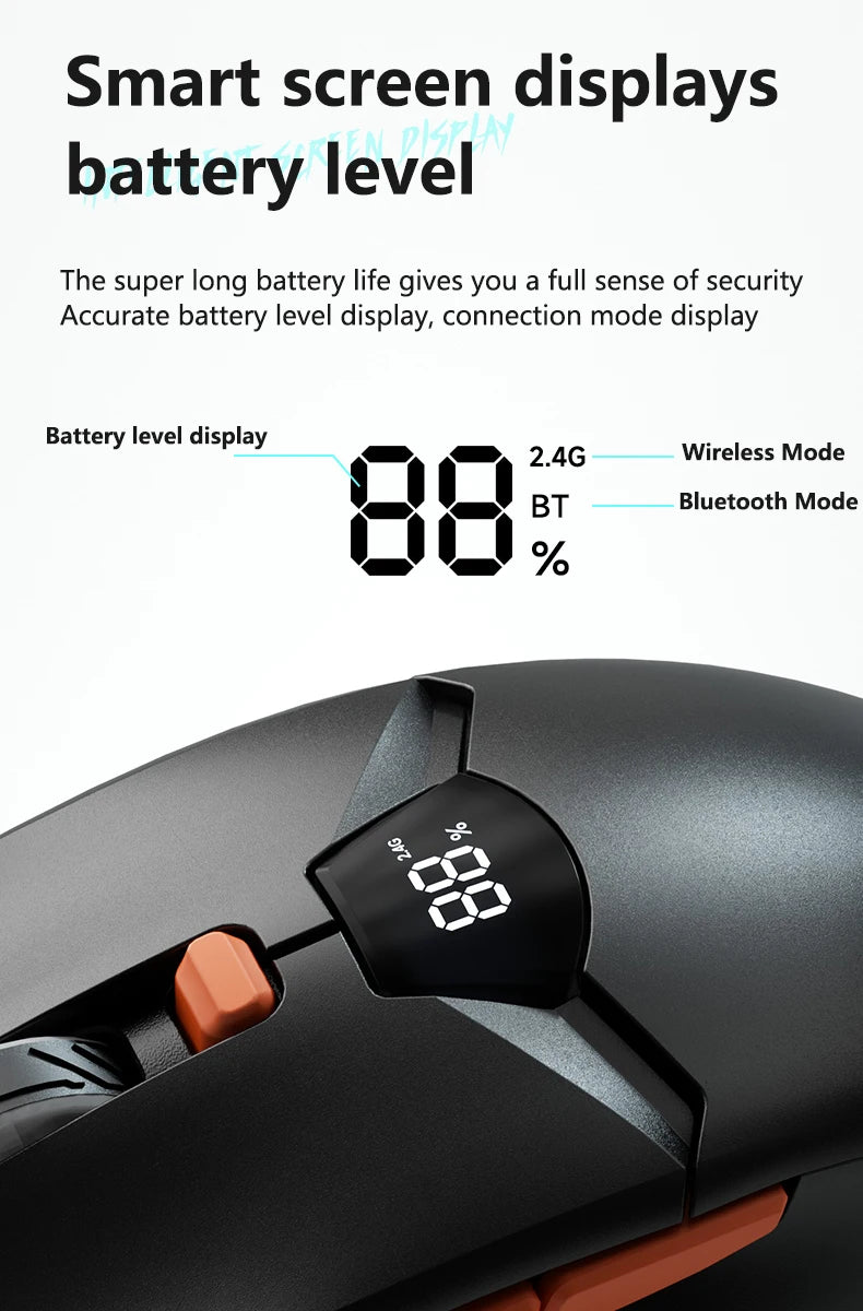 Bezdrôtová herná myš Warvank SX01 so smart displejom, 6-stupňovým nastavením DPI, 600mAh nabíjateľná tichá kancelárska Bluetooth myš