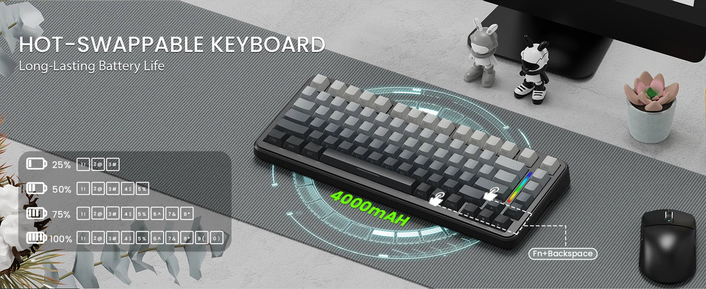 ATTACK SHARK M86 Wireless Mechanical Gaming Keyboard, 75% Gasket Hot Swappable RGB Mechanical Keyboard with Side-Printed PBT Keycaps, Tri-Mode Custom Gaming Keyboard