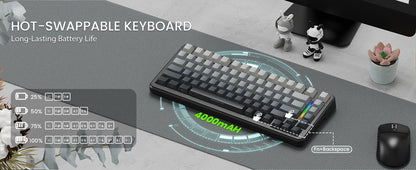 ATTACK SHARK M86 Wireless Mechanical Gaming Keyboard, 75% Gasket Hot Swappable RGB Mechanical Keyboard with Side-Printed PBT Keycaps, Tri-Mode Custom Gaming Keyboard
