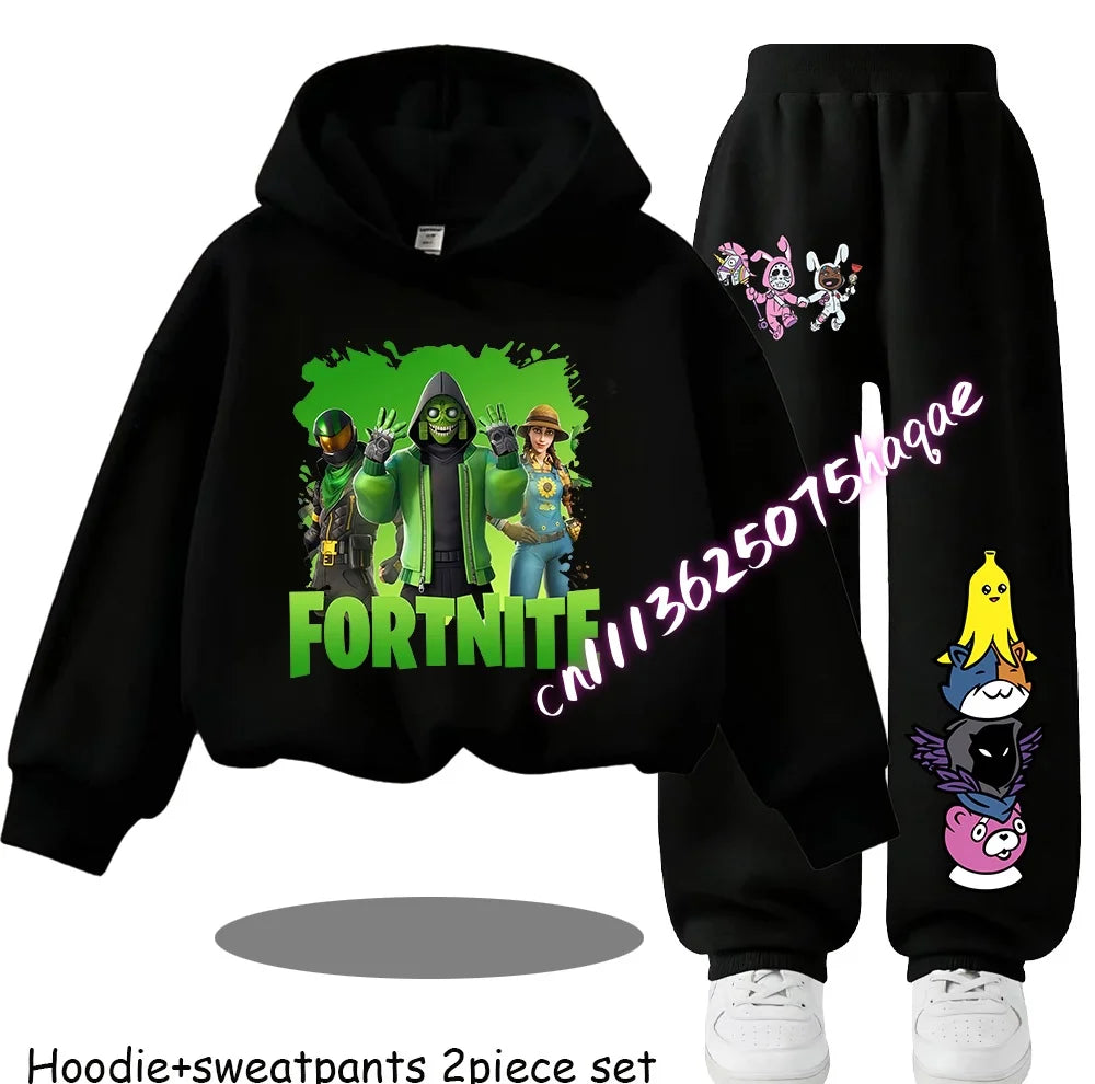 Fortnite Printed Children's Hoodies Cartoon Comfortable 2pcs Suit Loose Long Sleeve Tops with Pants Autumn Winter Clothes Gift