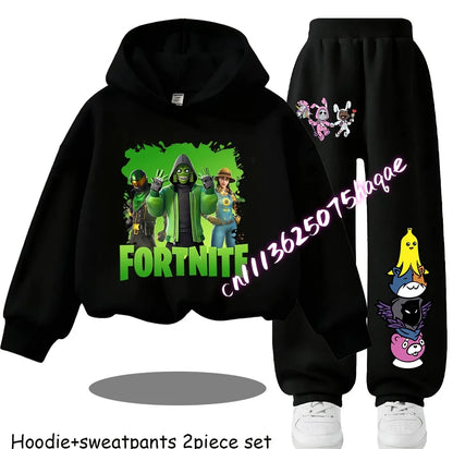 Fortnite Printed Children's Hoodies Cartoon Comfortable 2pcs Suit Loose Long Sleeve Tops with Pants Autumn Winter Clothes Gift
