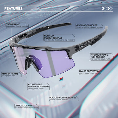 Kapvoe Outdoor Photochromic Bicycle Sports Glasses Men Women Road Cycling Sunglasses UV400 MTB Cycling Eyewea Driving Goggles