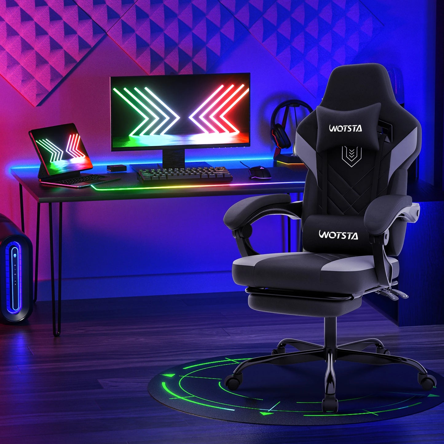 Gaming Chair with Footrest Gamer Chairs Ergonomic with Lumbar Cushion Headrest Gaming Chair Height Adjustable Computer Chair