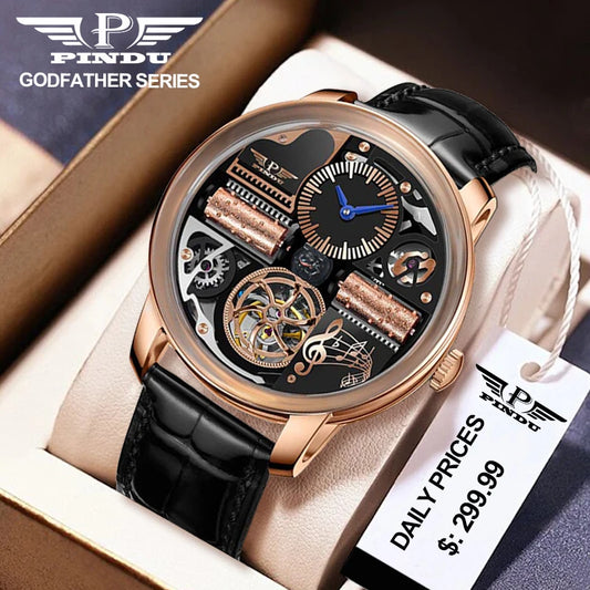 2025 NEW PINDU Design Music Series Machinery Watch Men Movement Stainless Steel Sapphire Glass Top Luxury Automatic Watch Hollow