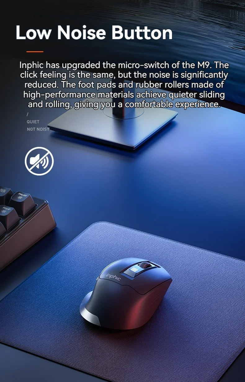 Ratón inalámbrico Inphic M9 con receptor USB 2.4G, recargable Type-C, botón silencioso, visualización de energía, ergonómico para oficina, universal