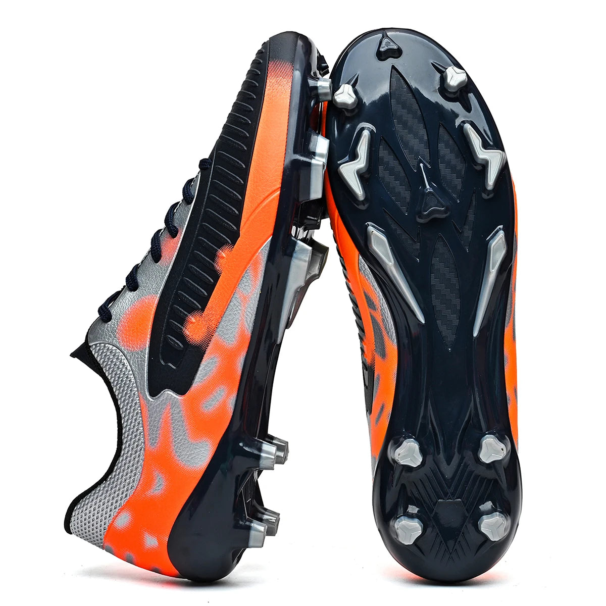Chaussures de football AG/FG pour l'extérieur, tige respirante en PU, crampons longs en TPU stables, pour hommes et femmes, bottes d'entraînement de football sur gazon