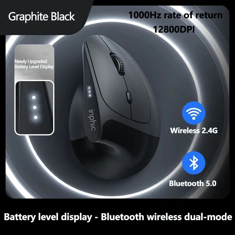 Ratón inalámbrico vertical Inphic X9 PRO con carga rápida Type-C, ergonómico y silencioso, para oficina, portátil, PC, ordenador y gaming