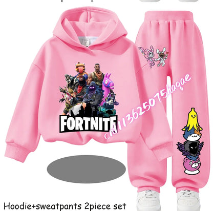 Fortnite Printed Children's Hoodies Cartoon Comfortable 2pcs Suit Loose Long Sleeve Tops with Pants Autumn Winter Clothes Gift