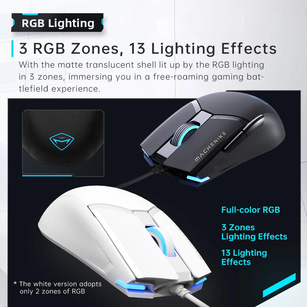 Machenike M7Pro kabelgebundene Gaming-Maus USB Instant A825 12800DPI 1000Hz 7 Tasten 65g RGB für Laptop und PC – Gamer-Maus
