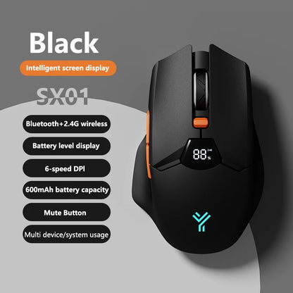 Bezdrôtová herná myš Warvank SX01 so smart displejom, 6-stupňovým nastavením DPI, 600mAh nabíjateľná tichá kancelárska Bluetooth myš