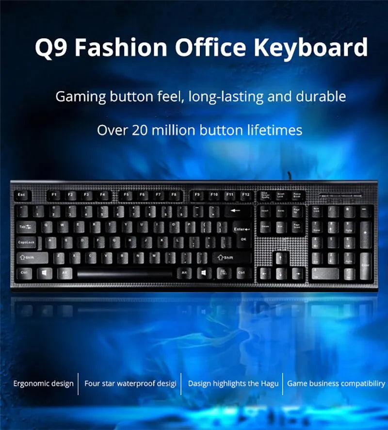 Q9 Einzeltastatur USB, quadratischer Anschluss, für Business, Büro und Zuhause, PS2-Rundanschluss, kabelgebunden, für Desktop-Computer