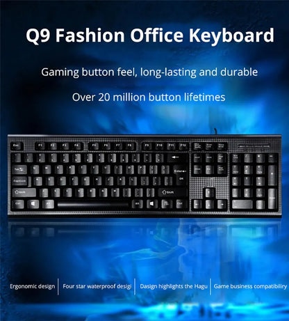 Q9 Einzeltastatur USB, quadratischer Anschluss, für Business, Büro und Zuhause, PS2-Rundanschluss, kabelgebunden, für Desktop-Computer