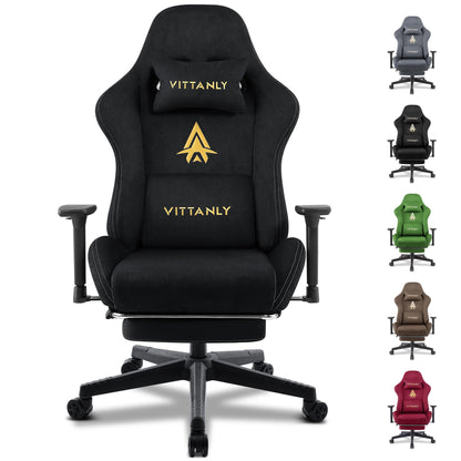 Ergonomic Gaming Chair with Footrest, Breathable Faux Suede Office Chair, Adjustable Lumbar Support Recliner with Headrest